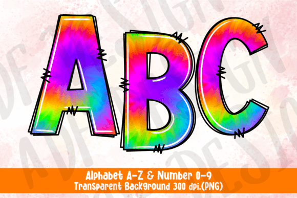 Colorful Tie Dye Doodle Alphabet PNG