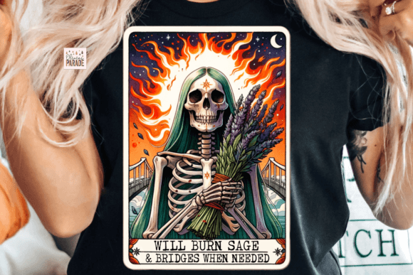 Embracing the Mystical: The Witch Skeleton Tarot Card PNG Burn Sage Collection