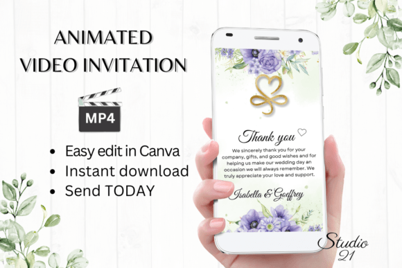 Purple Wedding Thank You W9518TU Template