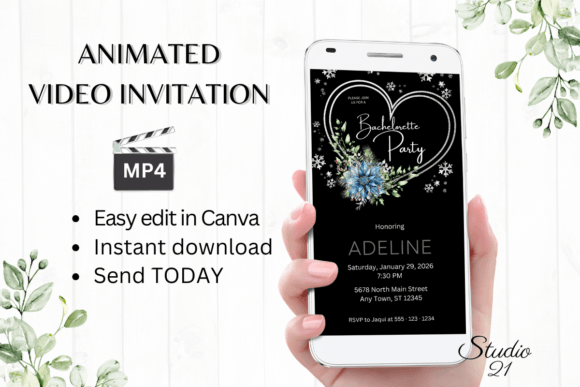 Winter Bachelorette Party Evite W6259: A Digital Animated Invitation Template