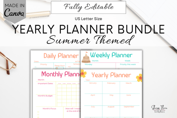 Yearly Planner Bundle Canva Summer: Your Editable Digital Organizer